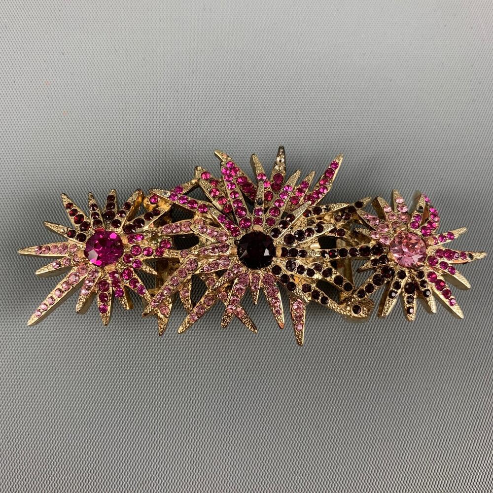 OSCAR DE LA RENTA Pink Rhinestones Metal Belt Buckle